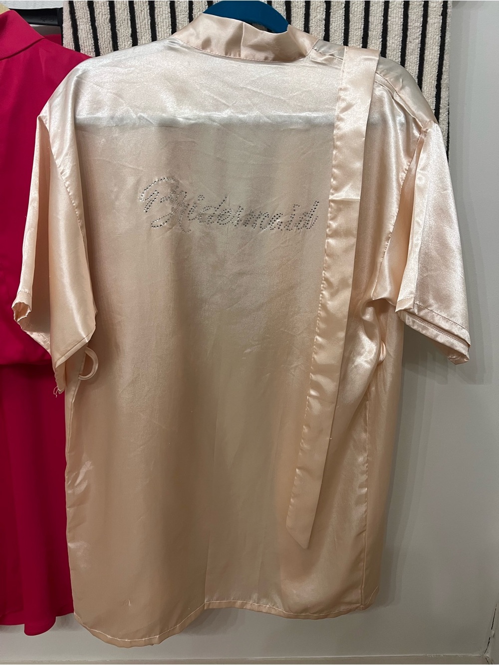 Bridesmaid Satin Robe in Champagne with Rhinestone Script